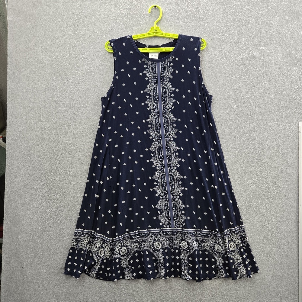 Style & Co Women Dress L Navy Paisley A-Line Cottagecore Sleeveless